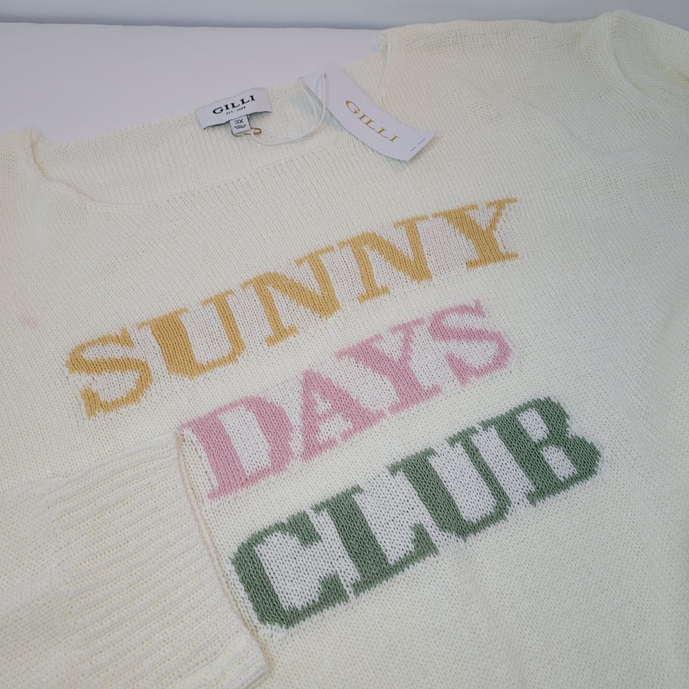 Gilli Sunny Days Club‎ Sweater Womens 3X Cream Graphic Knit NEW XMWT6759G-1